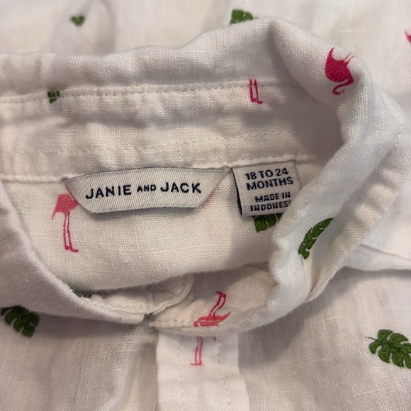 Janie and Jack 100% linen flamingo button down shirt size 18-24 mths - Picture 2 of 3